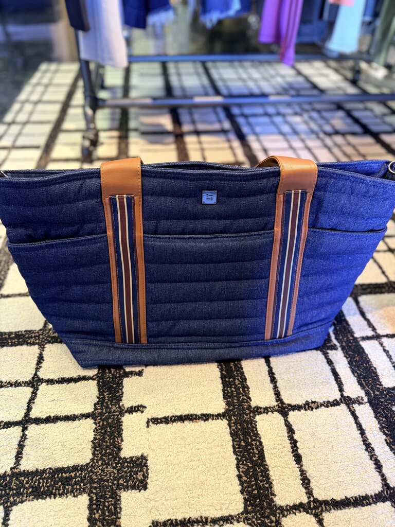 Think Royln- Journey Maxi Tote in Dark Denim & Mocha Luxe Trim