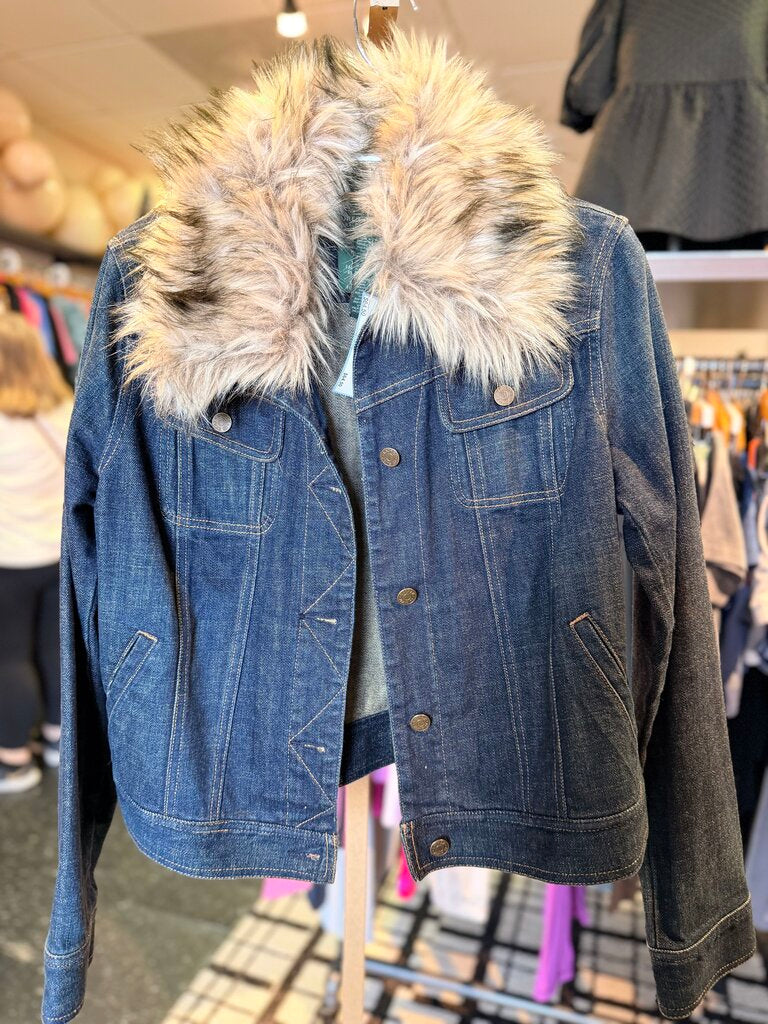 LRL- Vintage Denim Jacket with Fur Trim