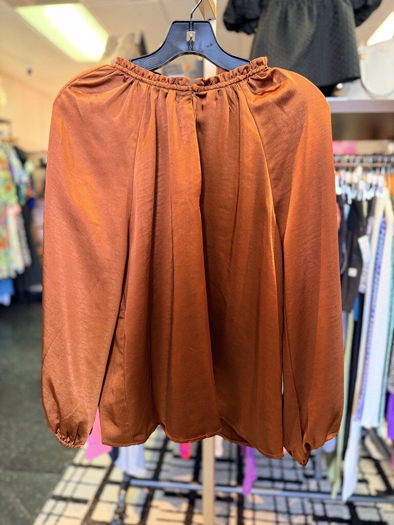 Sugarlips-Hathaway Split Neck Top - Chocolate