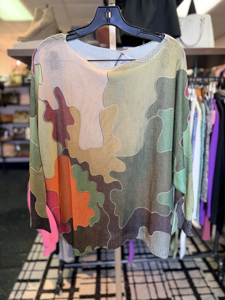 OSFM Camo-style Open Knit Sweater